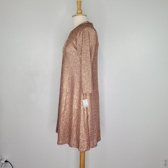 Ophelia Roe Pink Brown Shimmery Gold A-Line Pullover Dress NEW NWT Size M - Picture 4 of 13